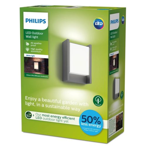 Kerti LED lámpa ARBOR myKert homlokzati fali lámpa 3,8W 3000K IP44 Négyszögletű antracit PHILIPS