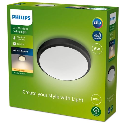 LED kerti lámpa kültéri mennyezeti DORIS myGarden 6W 2700K IP54 fali lámpa mennyezeti fekete PHILIPS