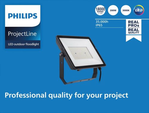 LED reflektor 200W 18000lm 3000K IP65 fekete ProjectLine Floodlight PHILIPS
