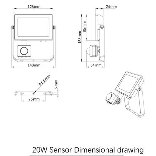 LED-es reflektor 20W 1800lm 3000K IP65 fekete mozgás- és szürkületérzékelővel ProjectLine Floodlight PHILIPS