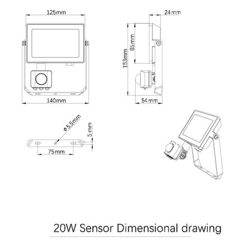 LED-es reflektor 20W 1900lm 4000K IP65 fekete mozgás- és szürkületérzékelővel ProjectLine Floodlight PHILIPS