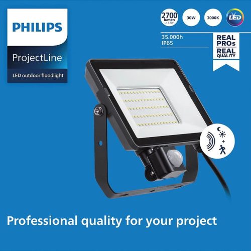 LED-es reflektor 30W 2700lm 3000K IP65 mozgás- és szürkületérzékelővel ProjectLine Floodlight PHILIPS