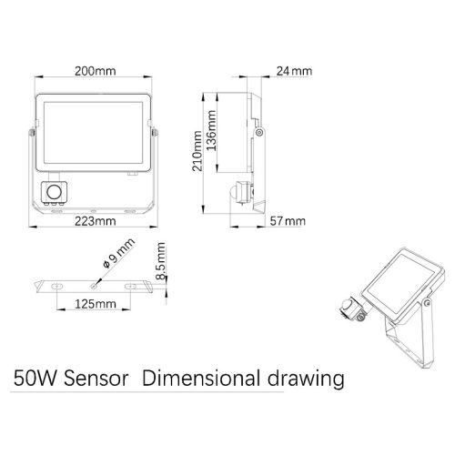 LED-es reflektor 50W 4500lm 3000K IP65 fekete mozgás- és szürkületérzékelővel ProjectLine Floodlight PHILIPS