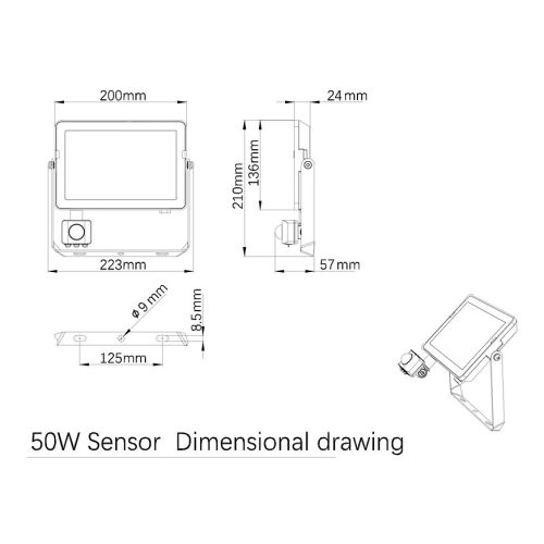 LED-es reflektor 50W 4750lm 4000K IP65 fekete mozgás- és szürkületérzékelővel ProjectLine Floodlight PHILIPS
