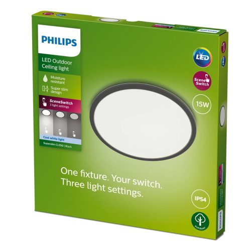 LED kerti mennyezeti lámpa kültéri SUPERSLIM CL550 15W 4000K IP44 kerek mennyezeti lámpa fekete-fehér PHILIPS
