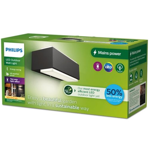 Kerti LED-es lámpa homlokzati fali lámpa STRATOSPHERE 3,8W 2700K meleg IP44 felül-alsó antracit PHILIPS