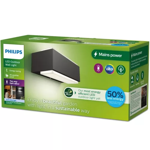 Kerti LED lámpa Homlokzati fali lámpa STRATOSPHERE 3.8W 4000K Semleges IP44 Felső-alsó antracit PHILIPS