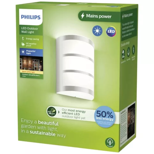 Kerti LED lámpa fali homlokzat PYTHON 3.8W 2700K meleg IP44 ezüst PHILIPS