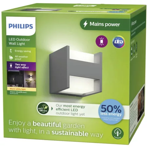 Kerti LED lámpa ARBOR homlokzati fali lámpa 3,8W 2700K Meleg IP44 Felső-Alsó antracit PHILIPS