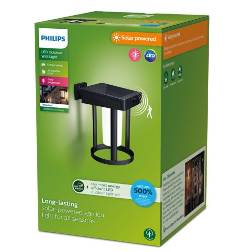 Kerti LED lámpa Napelemes homlokzati fali lámpa CAMILL 1.4W IP44 3000K Twilight mozgásérzékelő PHILIPS