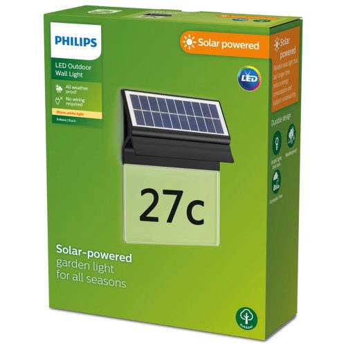 Napelemes kerti lámpa LED megvilágított házszám homlokzati fali lámpa 2700K IP44 PHILIPS érzékelő
