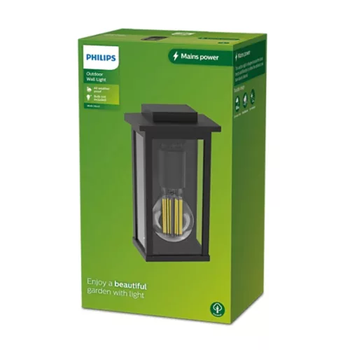 Kerti LED lámpa Homlokzati fali lámpa MIRTH E27 IP44 Lámpás Fekete PHILIPS