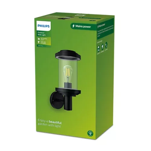 Kerti LED lámpa Fali lámpa Homlokzat LISTRA E27 IP44 Down Light Fekete PHILIPS