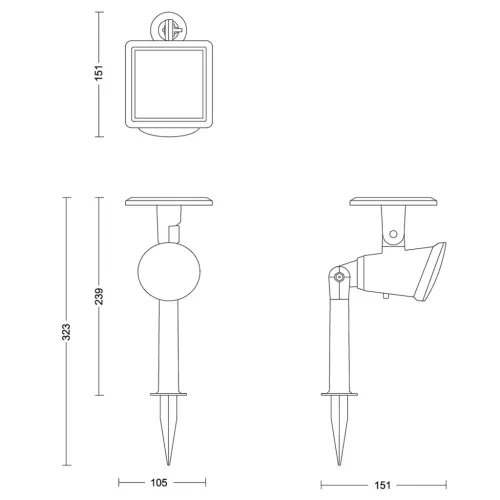 Napelemes LED kerti lámpa, fekete, irányított, spotlámpa, 2700K, IP44, PHILIPS