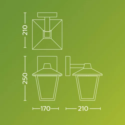 Kerti fali lámpa homlokzati kültéri lámpás E27 IP44 Kinno fekete Philips