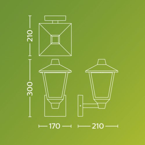 Kerti fali lámpa homlokzati kültéri lámpás E27 IP44 fekete Kinno Philips