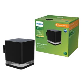   Kerti fali lámpa Solar Homlokzati Kültéri LED 1,8W 200lm 2700K Alkonyat érzékelővel Fekete Virona Philips