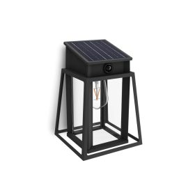   Kerti fali lámpa, napelemes homlokzati kültéri LED, 3,2 W, 470 lm, 2700 K, IP44, mozgás- és alkonyérzékelővel, fekete, Lysin, ultrahatékony, Philips