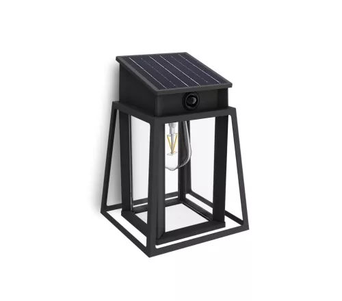 Kerti fali lámpa, napelemes homlokzati kültéri LED, 3,2 W, 470 lm, 4000 K, IP44, mozgás- és alkonyérzékelővel, fekete, Lysin, ultrahatékony, Philips