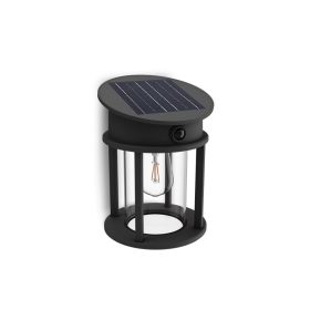   Kerti fali lámpa, napelemes homlokzati kültéri LED, 3,2 W, 470 lm, 2700 K, IP44, mozgás- és alkonyérzékelővel, fekete, Geri, ultrahatékony, Philips