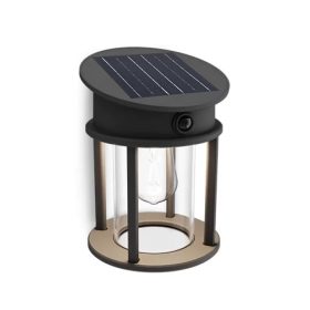   Kerti fali lámpa, napelemes homlokzati kültéri LED, 3,2 W, 470 lm, 4000 K, IP44, mozgás- és alkonyérzékelővel, fekete, Geri, ultrahatékony, Philips