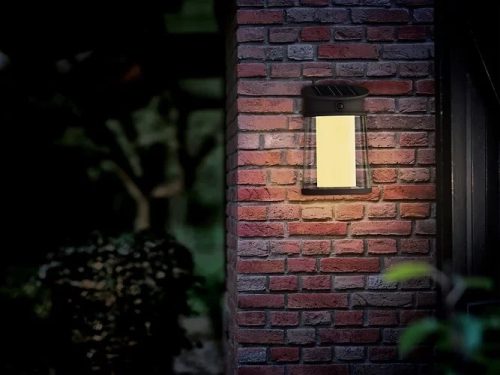 Kerti fali lámpa, napelemes homlokzati kültéri LED, 3,2 W, 470 lm, 2700 K, IP44, mozgás- és alkonyérzékelővel, fekete, Juda Ultra Efficient, Philips