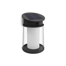   Kerti fali lámpa, napelemes homlokzati kültéri LED, 3,2 W, 470 lm, 4000 K, IP44, mozgás- és alkonyérzékelővel, fekete, Juda Ultra Efficient, Philips