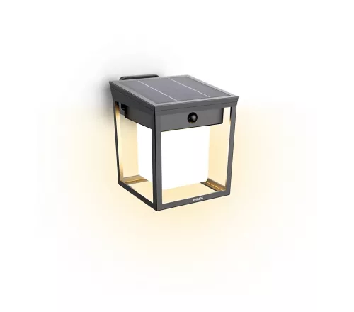 Kerti fali lámpa, napelemes homlokzati kültéri LED, 1,5 W, 250 lm, 3000 K, IP44, mozgás- és alkonyérzékelővel, antracit, Blaise, ultrahatékony, Philips