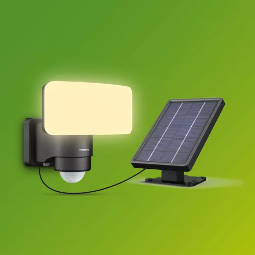 Solar LED reflektor 6W 1000lm 3000K IP44 mozgás- és szürkületérzékelővel Fekete Tylus Ultra Hatékony Philips