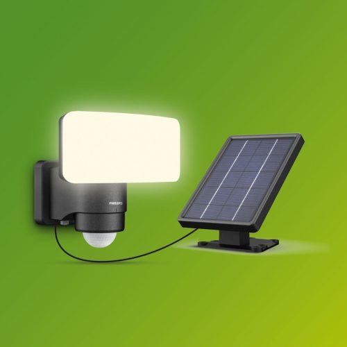 Solar LED reflektor 6W 1000lm 5000K IP44 mozgás- és szürkületérzékelővel Fekete Tylus Ultra Hatékony Philips
