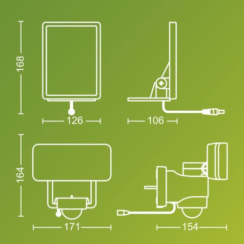 Solar LED reflektor 6W 1000lm 5000K IP44 mozgás- és szürkületérzékelővel Fekete Tylus Ultra Hatékony Philips