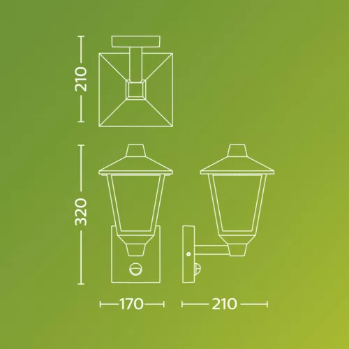 Kerti fali lámpa homlokzati lámpa kültéri LANTERN E27 IP44 mozgás- és szürkületérzékelővel Fekete Kinno Philips