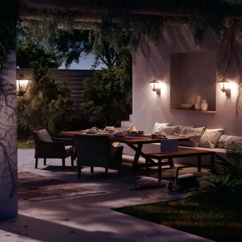 Kerti fali lámpa homlokzati lámpa kültéri LANTERN E27 IP44 mozgás- és szürkületérzékelővel Fekete Kinno Philips