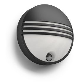   Kerti LED fali lámpa homlokzat YARROW IR myGarden 6W 2700K IP44 kerek mozgásérzékelővel Fekete PHILIPS