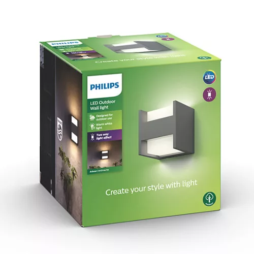 Kerti LED lámpa ARBOR myKert homlokzati fali lámpa 4,5W 2700K IP44 Felső-Alsó antracit PHILIPS