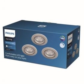   3PAK süllyesztett halogén LED lámpatest SPARKLE 5W 2700K szabályozható kerek szatén PHILIPS