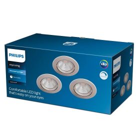   3PAK süllyesztett halogén LED lámpatest SPARKLE 5.5W 2700K szabályozható kerek szatén PHILIPS