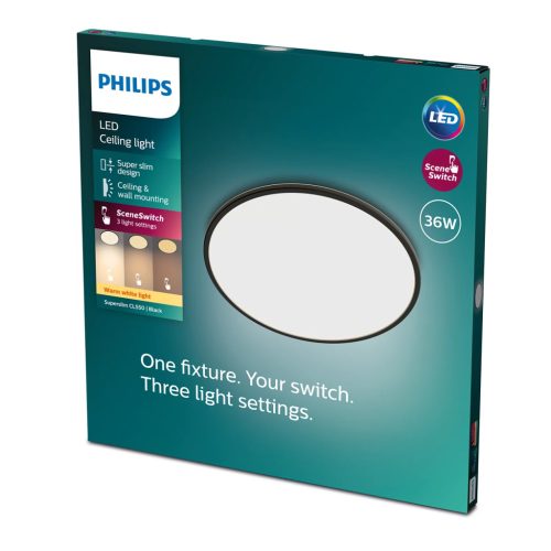 LED mennyezeti lámpa, felületre szerelhető SUPERSLIM 36W 2700K 55cm szabályozható fekete PHILIPS