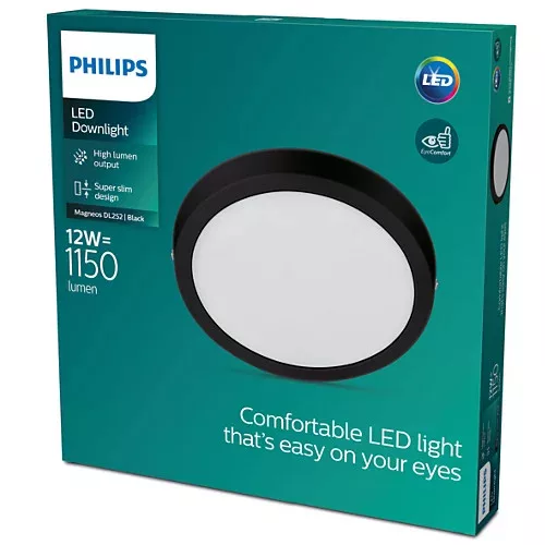 Mennyezeti LED panel Felületre szerelhető mennyezeti lámpa MAGNEOS 12W 2700K 21cm fekete alsó lámpa kerek / ovális PHILIPS