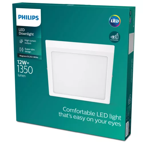 Mennyezeti LED panel Felületre szerelhető mennyezeti lámpa MAGNEOS 12W 4000K 21cm Fehér alsó világítás Négyzet PHILIPS