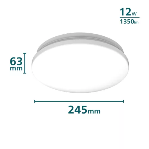 Mennyezeti lámpa LED mennyezeti lámpa 12W 1350lm 2700K Alkonyat érzékelővel Fehér Acuna Philips