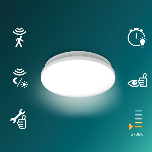 Mennyezeti lámpa LED mennyezeti lámpa 21W 2500lm 2700K Alkonyat érzékelővel Fehér Acuna Philips