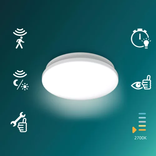 Mennyezeti lámpa LED mennyezeti lámpa 21W 2900lm 4000K Alkonyat érzékelővel Fehér Acuna Philips