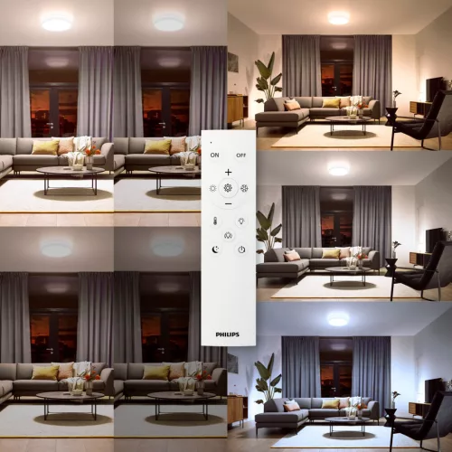 LED Mennyezeti Lámpa 24W 2400lm 4000/6500/2700K CCT Fehér + Philips AIO Távirányító 2 db.