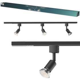   Sínes Mennyezeti Lámpa Készlet 1m + 3x GU10 LED Sínes Spotlámpa Egyfázisú Fekete EasyLink Tobia Philips