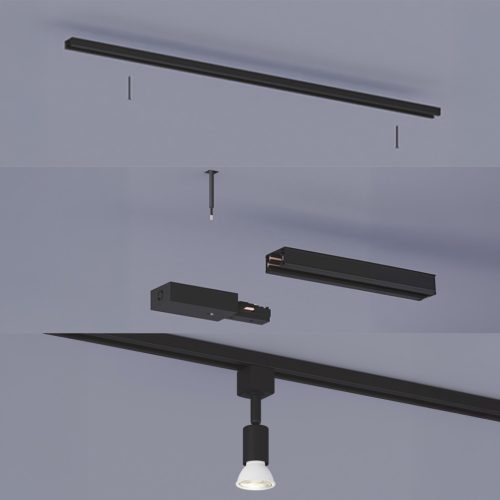 Sínes Mennyezeti Lámpa Készlet 1m + 3x GU10 LED Sínes Spotlámpa Egyfázisú Fekete EasyLink Tobia Philips