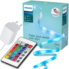   LED szalagos RGB szalag 5 m-es, szabályozható többszínű Philips távirányító