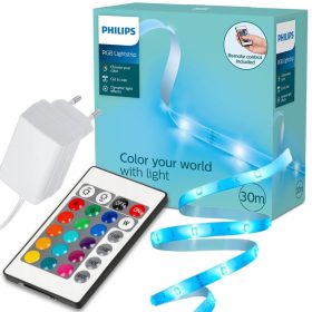   LED szalagos RGB szalag, 30 m-es, szabályozható, többszínű Philips távirányító
