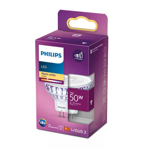 LED izzó MR16 7W = 50W 621lm 2700K Meleg 36° 12V spotlámpa PHILIPS