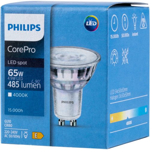 GU10 LED izzó 4.9W = 65W 485lm 4000K Semleges 36° PHILIPS